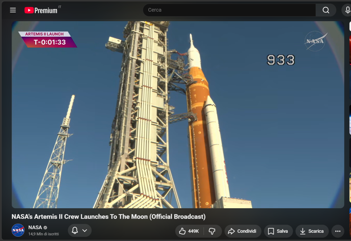 Diretta Youtube Artemis II